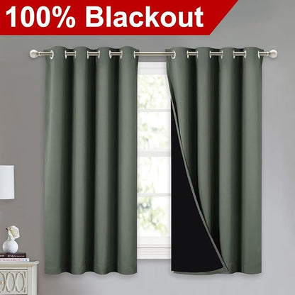 NICETOWN 100% Blackout Curtains 54 inches Long, Double-Deck Completely Blackout - Image 2