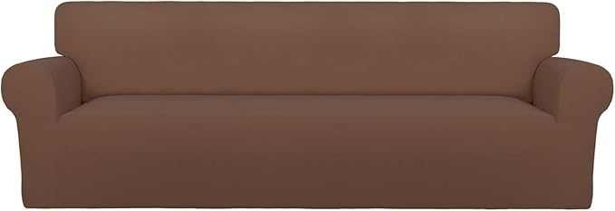 PureFit Stretch Couch Covers for Sofa 4 Seater Slipcovers Brown | 1-Piece Sofa by PureFit