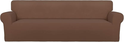 PureFit Stretch Couch Covers for Sofa 4 Seater Slipcovers Brown | 1-Piece Sofa by PureFit
