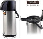 Airpot Coffee Dispenser Thermal with Pump,3L/102 Oz Insulated Stainless Steel Large Airpot Coffee Carafe Lever Action for Hot/Cold Water,Thermal Carafe for Hot Cocoa for Parties