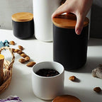 Food Storage Canister, Ceramic Kitchen Canisters with Airtight Seal Bamboo Lid, Food Storage Jar for Tea, Coffee Bean, Spice, Sugar 260ml/ 800ml/ 1000ml (1000ml-10.3 x 18.2cm)