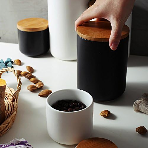 Food Storage Canister, Ceramic Kitchen Canisters with Airtight Seal Bamboo Lid, Food Storage Jar for Tea, Coffee Bean, Spice, Sugar 260ml/ 800ml/ 1000ml (1000ml-10.3 x 18.2cm)