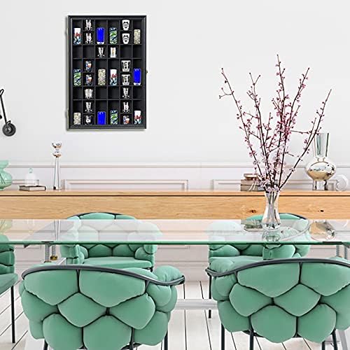 Shot Glass Display Case Large Wooden Cabinet Rack Holder Wall Mounted Black - Image 6