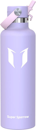 Super Sparrow Insulated Water Bottle - 17 Oz / 25 Oz / 32 Oz - Standard Mouth FlipFlow Flask - BPA Free, Leak Proof Drink Bottle- Ergonomic Straw Water Bottles for Work, Gym, Travel, Sports