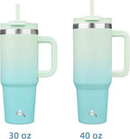 40 oz Tumbler with Handle and 2 Straws,2 in 1 Lid Insulated Water Bottle Stainless Steel Travel Coffee Mug,Mint