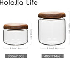 Glass Food Storage Containers With Wooden Lids - Small Coffee Jars - Pantry Organization For Overnight Oats, Cereal, Rice, Candy (14oz(400ml))