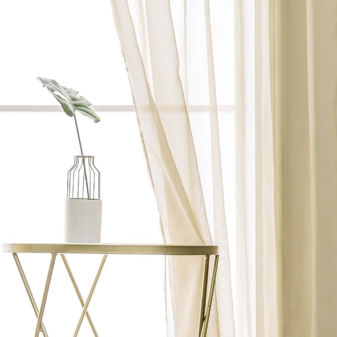 MIULEE 2 Panels Sheer Curtains for Living Room 54 X 63 Inches Beige | Window - Image 5