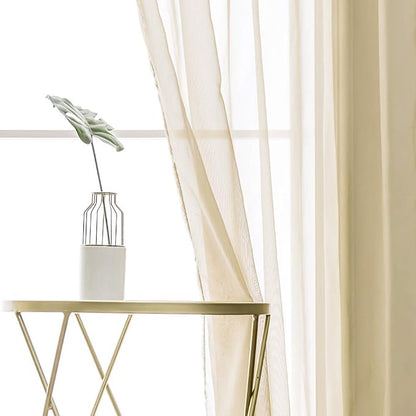 MIULEE 2 Panels Sheer Curtains for Living Room 54 X 63 Inches Beige | Window - Image 5