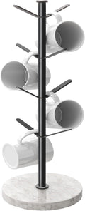Marble Mug Holder Tree, 8 Hooks Coffee Cups Stand, New Upgraded Stable Mug Stand for Kitchen Counter Cabinet Cafe Black