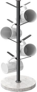 Marble Mug Holder Tree, 8 Hooks Coffee Cups Stand, New Upgraded Stable Mug Stand for Kitchen Counter Cabinet Cafe Black