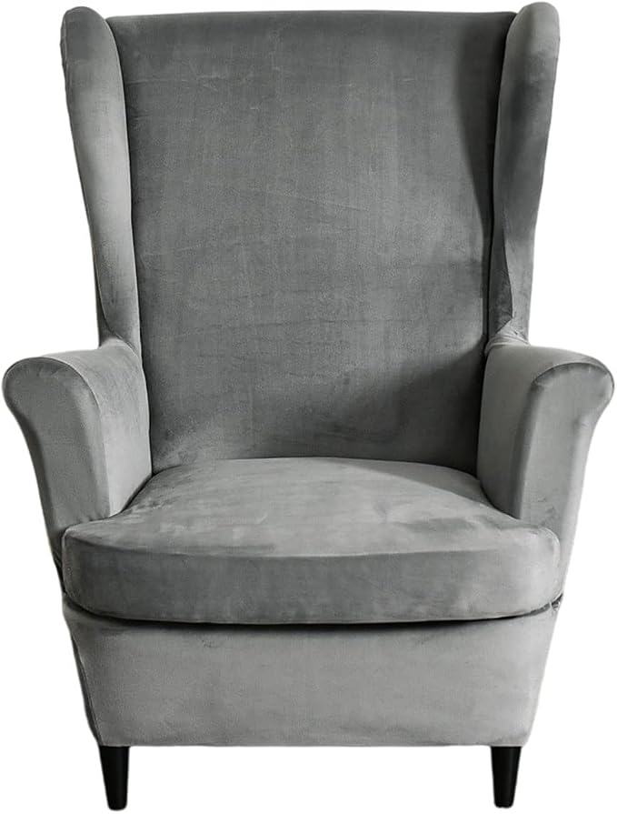 KRFOONN Wingback Chair Cover Slipcovers 2 Piece Stretch Velvet Plush Wing Chair by KRFOONN