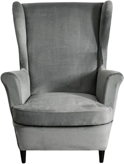 HAOYONG Velvet Wingback Armchair Covers 2-Piece Elastic Stretch Wingback Chair by HAOYONG