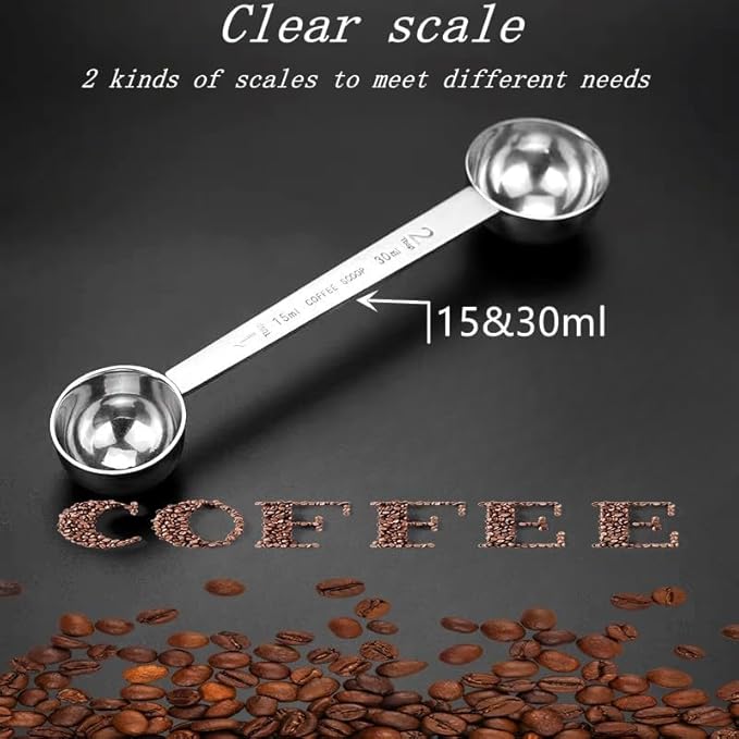 CoaGu Stainless Steel Coffee Scoop: Dual-Measure 1 Tbsp & 2 Tbsp Long Handle Tablespoon for Precise Scooping from Large Coffee Bags or Baking Ingredients