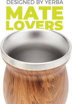 BALIBETOV Stainless Steel Double-Wall Mate Cup And Bombilla Set - Yerba Mate set Includes One Yerba Mate Cup, 2 Bombillas Mate (Straw) & Brush - Easy to Clean (Wood)