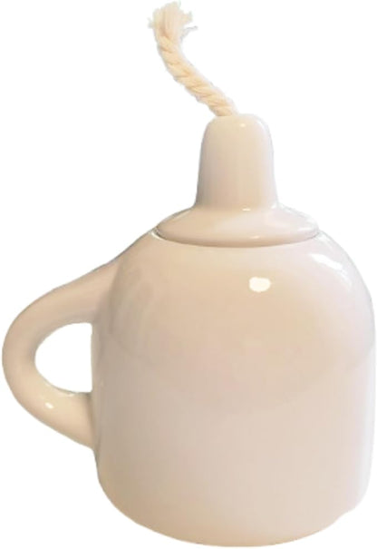 Vintage Korean Oil Lamp | Traditional White Porcelain Ceramic Chamber Light | by Unknown