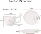 KAMMAK Tea Cups and Saucers Set of 2, Porcelain Coffee Cups, 8.5-Ounce Stackable Espresso Mugs, Ceramic Demitasse for Coffee, Latte, Americano, Tea, Cubic Rose