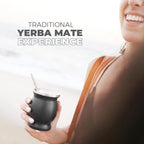 BALIBETOV Stainless Steel Double-Wall Mate Cup And Bombilla Set - Yerba Mate set Includes One Yerba Mate Cup, 2 Bombillas Mate (Straw) & Brush - Easy to Clean (Black)