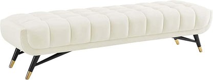 Modway Adept Mid-Century Modern Velvet Upholstered Tufted Accent Bench in Ivory - Image 4