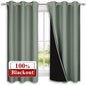 NICETOWN Greyish Green 100% Blackout Lined Curtains, 2 Thick Layers Completely by NICETOWN
