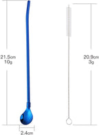 Straw Spoon, 8PCS 8.5inch Blue 18/8(304) Stainless Steel Metal Straws Reusable + 2 Brushes