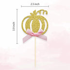 Pumpkin Cupcake Topper Fall Theme Cake Decoration for Pumpkin Themed Baby Shower Party Supplies, Pumpkin Food Pick - Set of 24 (Pink Bow)