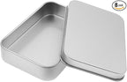 Metal Empty Boxes, Tin Boxes with Lid,Small Silver Tin Boxes,Stackable Organizer Containers,8PCS Storage Tin for Home Outdoor Active Storage Containers