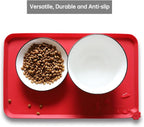 Hoki Found Silicone Pet Food Mats - Non Slip Dog Cat Bowl Mats - Classic Red