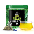 BLUE TEA - Mullein Tea - 30 Count - Pyramid Plant Based Tea Bag | LUNGS DETOX - FOR RESPIRATORY SUPPORT | Herbal Tea - Caffeine Free - Leaf Based - Non-Bitter - Vegan | Ziplock Pack