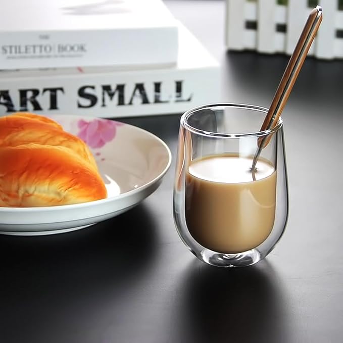 12OZ Double Wall Espresso Cups Set of 2, Clear Expresso Shots Cup, Double Wall Insulated Espresso Mugs, Tazas de Cafe Expreso, Microwave Dishwasher Safe,Suit for Espresso Machine