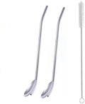 2Pcs Stainless Steel Straws Spoons, Reusable Metall Straws Spoon with 1 Cleaning Brushes,2 in 1 Snow Cone Straws Drinking Reusable Stainless Steel Ice Tea Long Spoons Straws for Cocktail Milkshake (2)