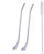 2Pcs Stainless Steel Straws Spoons, Reusable Metall Straws Spoon with 1 Cleaning Brushes,2 in 1 Snow Cone Straws Drinking Reusable Stainless Steel Ice Tea Long Spoons Straws for Cocktail Milkshake (2)