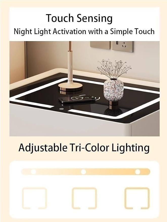 Modern Smart Nightstand with Wireless Charging with LED Sensor Light, Smart - Image 5