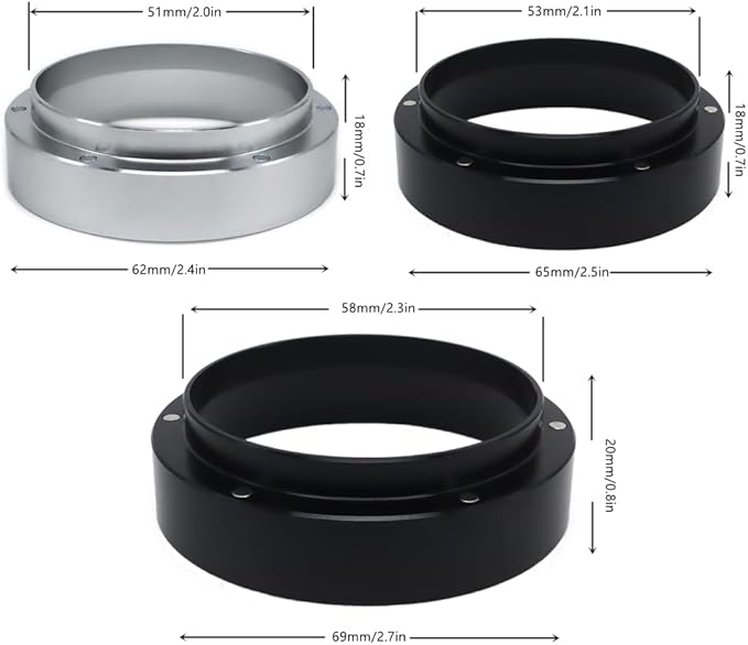 1pc Espresso Dosing Funnel 51/53/58mm Coffee Dosing Ring Aluminum Espresso Distribution Coffee Tool for Home Coffee Bar Shop College Dorm Room Apartment Essential Coffee Accessories (58mm, Silvery)