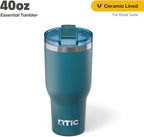 RTIC 40oz Essential Tumbler with Lid, Insulated, Stainless Steel, Metal, Double Wall Vacuum-Insulation, Ceramic Lined, Travel Cup for Iced Coffee, Tea, Hot and Cold Drink, Marine