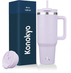 40 oz Tumbler with Handle and 2 Straws,2 in 1 Lid Insulated Water Bottle Stainless Steel Travel Coffee Mug,Wisteria