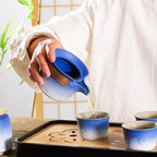 LURRIER Gongfu tea sets, Portable Ceramic TeaSet, Asian Tea sets for adult, Tea Gift sets, Grey leather case, Portable Travel Bag,Home,Gifting,Outdoor and Office(XBlue and White)