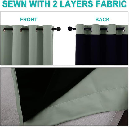 NICETOWN Greyish Green 100% Blackout Curtains 45 inches Long, 2 Thick Layers - Image 5