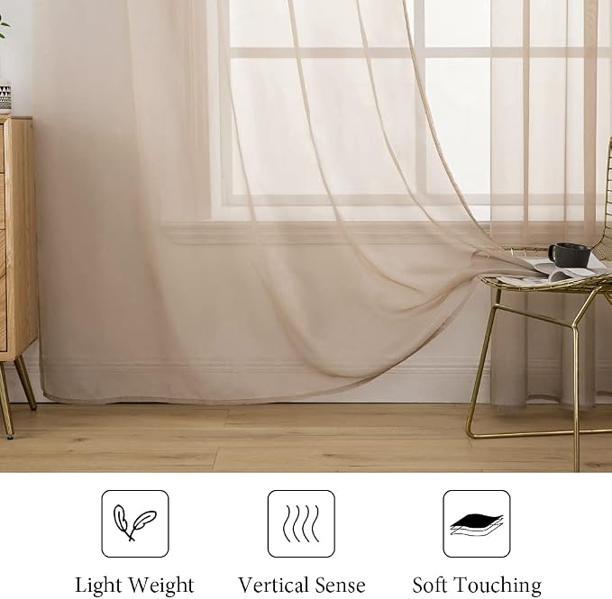 MIULEE 2 Panels Sheer Curtains for Living Room 54 X 63 Inches Brown | Window - Image 4