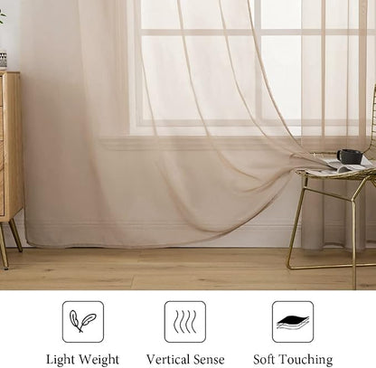 MIULEE 2 Panels Sheer Curtains for Living Room 54 X 90 Inches Brown | Window - Image 4