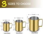 CAMKYDE Stainless Steel Milk Frothing Pitcher 12 oz, Espresso Steaming Pitcher with Decorating Pen for Espresso Machines, Cappuccino, Latte Art (Gold)
