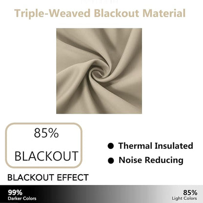 Beige Thermal Blackout Curtains/42 x 63 Inch/Set of 2 Panels Room Darkening - Image 3