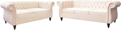 ORRD 2 Piece Living Room Set, Velvet Chesterfield Sofa Loveseat Couch - Image 9