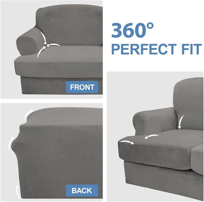 CUCRAF T Cushion Sofa Cover 3 Piece Loveseat Slipcovers, Soft Thick Velvet - Image 6