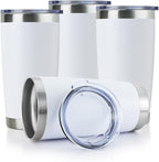 DOMICARE 20oz Stainless Steel Tumbler Bulk with Lid, Double Wall Vacuum Insulated Travel Mug, Powder Coated Coffee Cup, Powder White, 4 Pack
