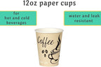 Smygoods Disposable Coffee Cups, To Go Paper Hot Cups, Classic Design (12 OZ, 100 Count) For Hot Beverages, Coffee, Tea, Espresso, Cocoa - Vasos Para Cafe