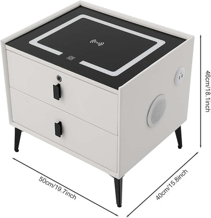Smart Nightstand w/Fingerprint Lock Drawers, Smart Bedside Table w/USB Charging - Image 3