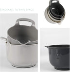 BoxedHome 4 Pack Nesting Mixing Bowl with Pour Spout and Handle, BPA free Microwave & Dishwasher Safe(Grey, 4 Pack with Handle)