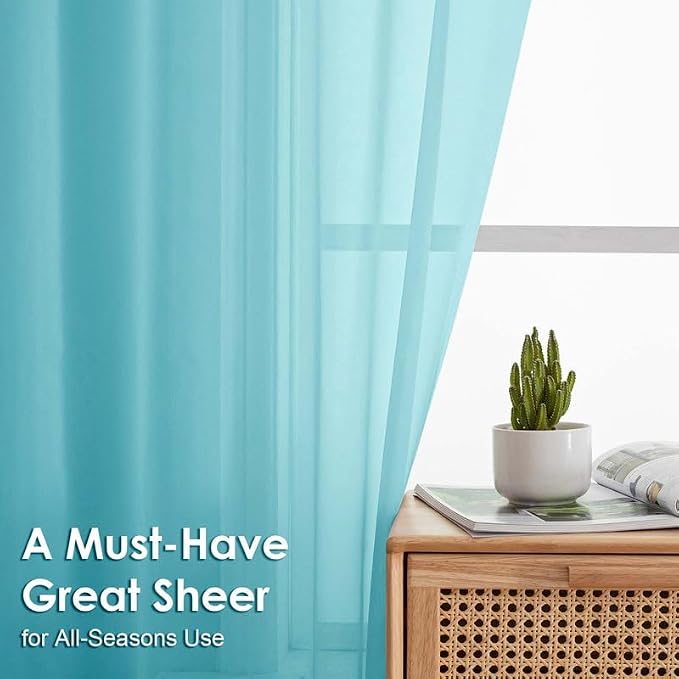 Aqua Sheer Curtains 78 Inches Long 2 Panels - Image 2