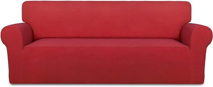 PureFit Stretch Oversized Couch Covers Fleece Sofa Slipcovers Red | 1-Piece by PureFit
