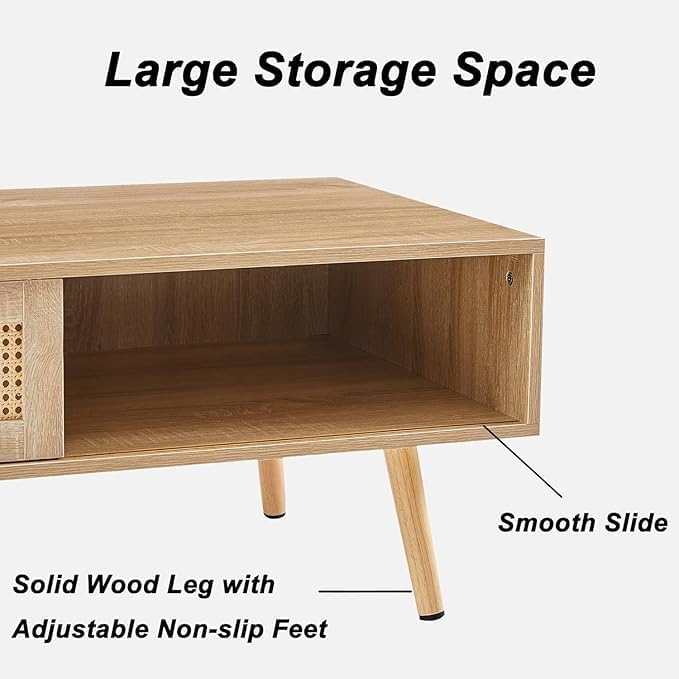 Rattan Center Table and Nightstand Set, 3-Piece Wood Living Room Table Set - Image 4